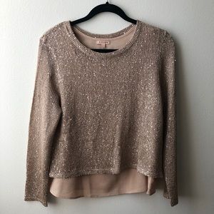 GOLD/TAN THIN KNITTED SWEATER WITH UNDERLAY